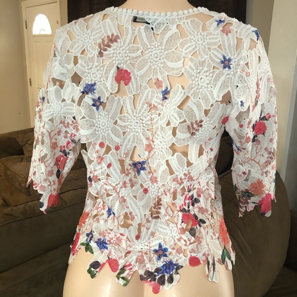 Chris McLaughlin small Crochet Blazer Top spring flora Top Feminine White - Picture 4 of 8